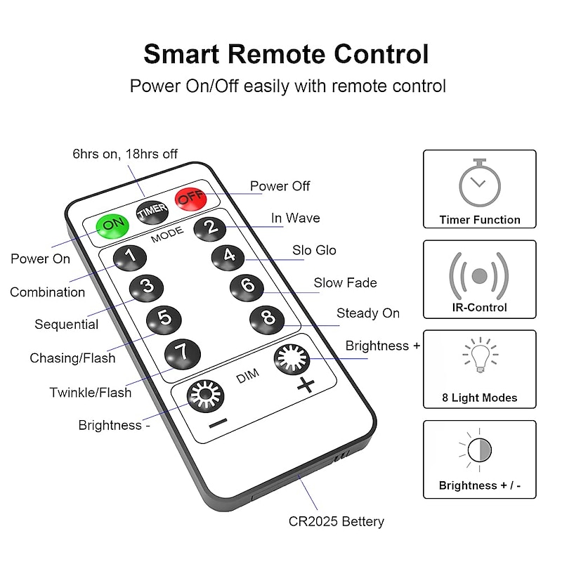 LED Rope Lights LED String Lights Outdoor Waterproof IP65 Christmas Fairy Lights 30m-300Leds 22m-200Leds 12m-100Leds 7m-50Leds 8 Modes Battery Powered Dimmable/Timer with Remote for Party4