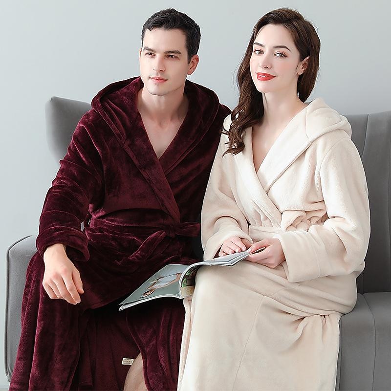 Winter Bathrobe Thickened And Long Women's Winter Coral Fleece Men'sed Bathrobe Coupleed Flannel NightGownfor