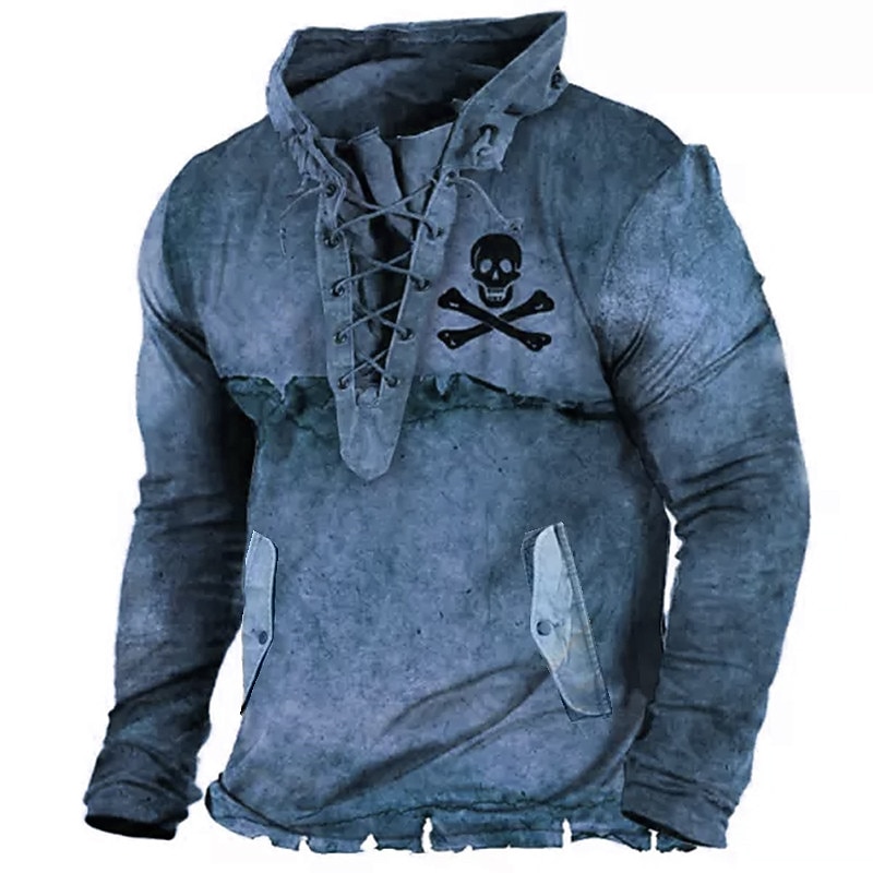 Men's Skull Graphic Prints Sweatshirt Pullover Long Sleeve Sweatshirt Standing Collar Streetwear Designer Basic 3D Print Sports & Outdoor Casual Daily Lace up Pocket Spring &  Fall2