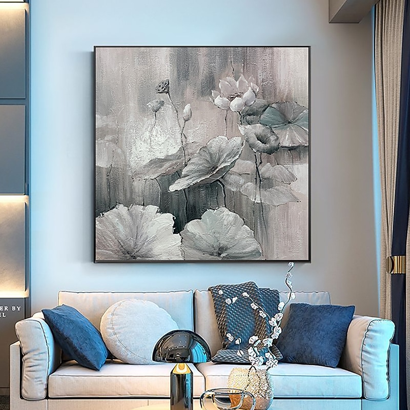 Handmade Oil Painting Canvas Wall Art Decoration Modern Grey Abstract Lotus Flower for Home Decor Rolled Frameless Unstretched Painting3