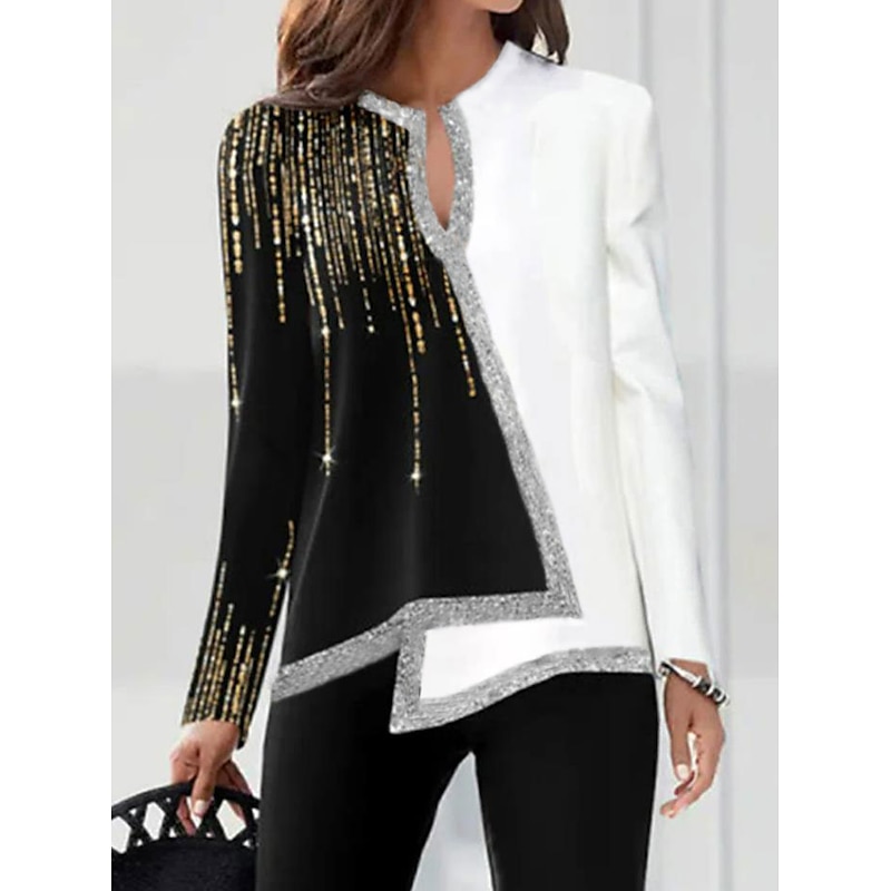 Women's Plus Size Blouse Elegant Vintage Fashion Color Block Print Regular Tops V Neck Work Casual Black White Wine Red Gold Spring Fall3