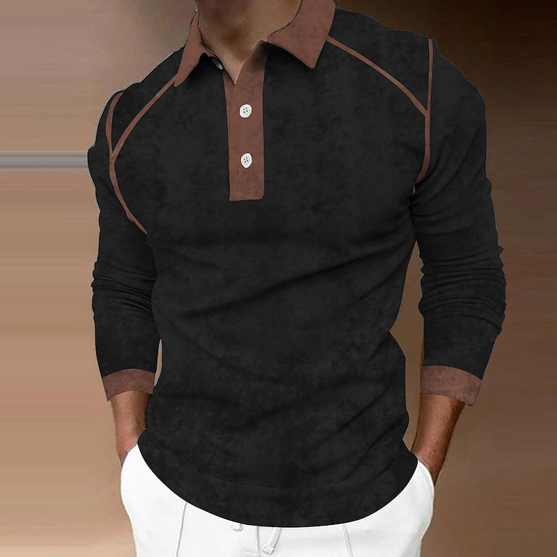 Men's Polo Shirt Golf Shirt Street Casual Polo Collar Classic Long Sleeve Fashion Designer Color Block Button Front Button-Down Spring &  Fall Regular Fit Black White Pink Navy Blue Blue Brown Polo4
