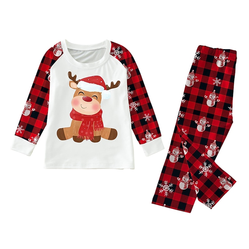 Reindeer Family Christmas Pajamas Nightwear Men's Women's Boys' Girls' Cute Family Matching Outfits Sweet Kid's Adults' Christmas New Year Christmas Eve Home Wear Top Pants2