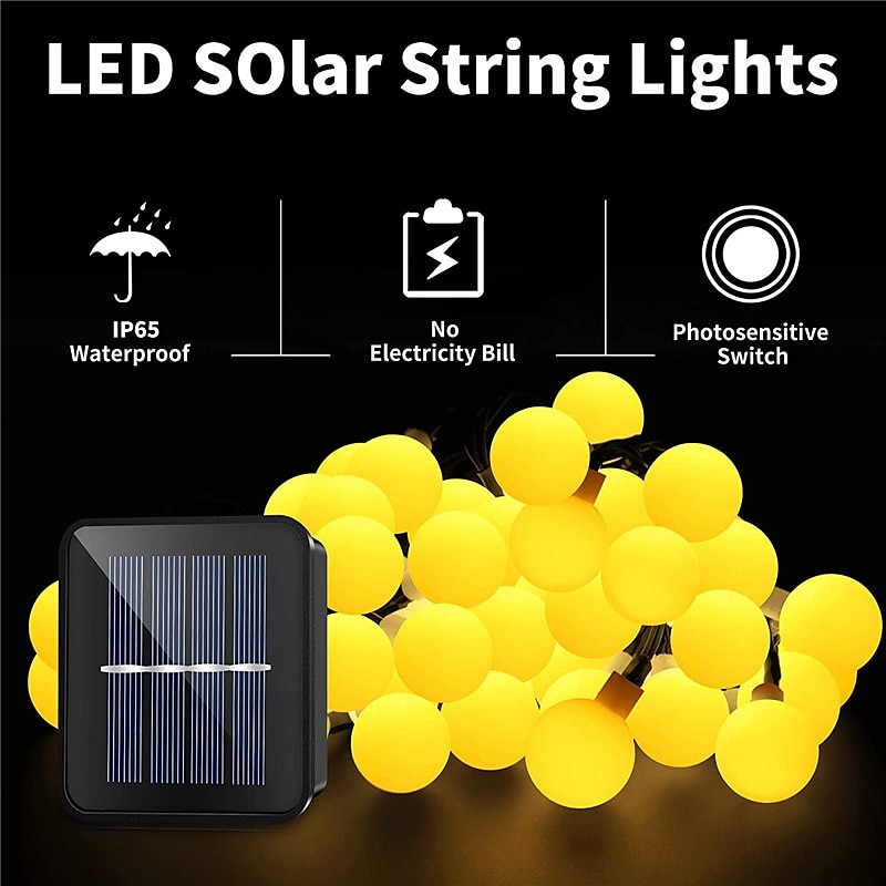 Mini Globe String Lights Solar LED Fairy String Lights 12M 100LED 5M 20LED  Outdoor Waterproof IP65 Camping Flexible Holiday Lights for Garden Christmas/Halloween Party Yard Decoration3