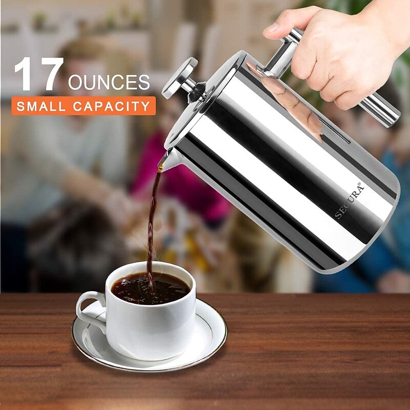 French Press Coffee Maker, Stainless Steel Double Walled Insulated Coffee Press with Fine Filters, Espresso & Tea Maker4