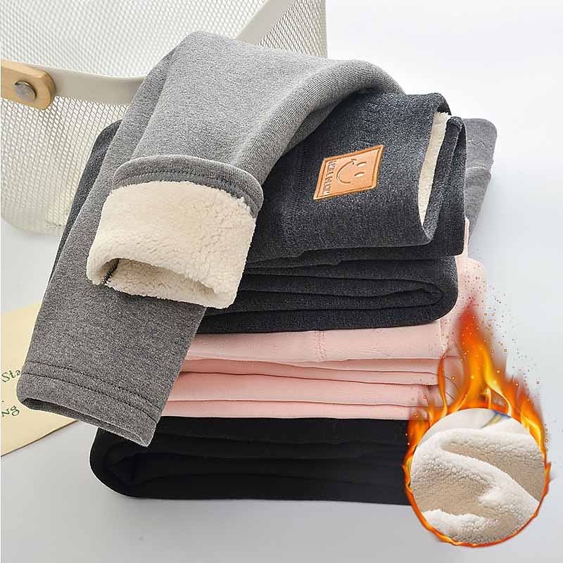 Kids Girls' Fleece Lined Leggings Black Pink Light Gray Solid Color Winter Fall Active Outdoor 7-13 Years