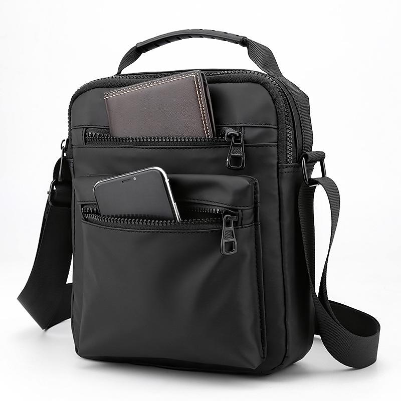 Men's Waterproof Nylon Crossbody Bag, Multi - Pocket Dual Zipper Design, Sleek Durable for Work Travel Everyday Use