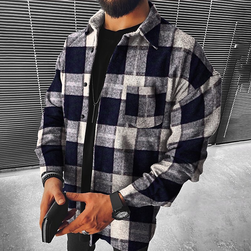Men's Flannel Shirt Shirt Jacket Overshirt Tartan Christmas Street Black Red Navy Blue Green Long Sleeve Turndown Fall & Winter Clothing Apparel4