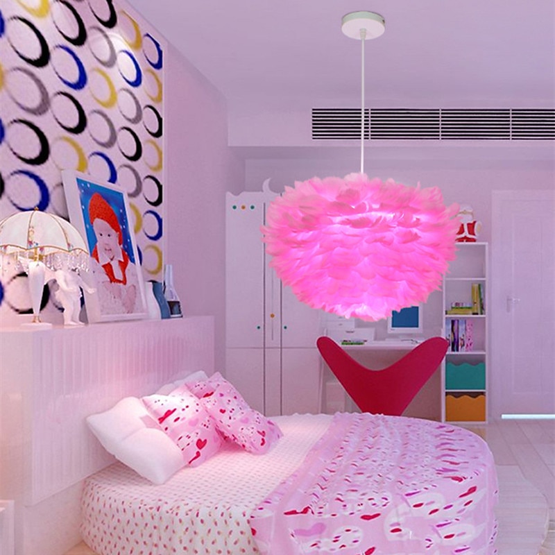 LED Pendant Light  Ostrich Feather Bedroom Cord Adjustable 3000-6000K 40CM Feather Chandelier Romantic Decorative Hanging Ceiling Light Fixture for Girls Room Bedroom3