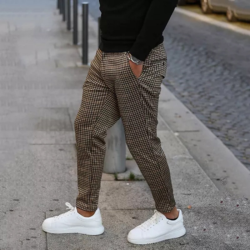 Men's Joggers Trousers Chinos Chino Pants Plaid Dress Pants Pocket Plaid Comfort Breathable Daily Holiday Going out Streetwear Stylish Khaki2