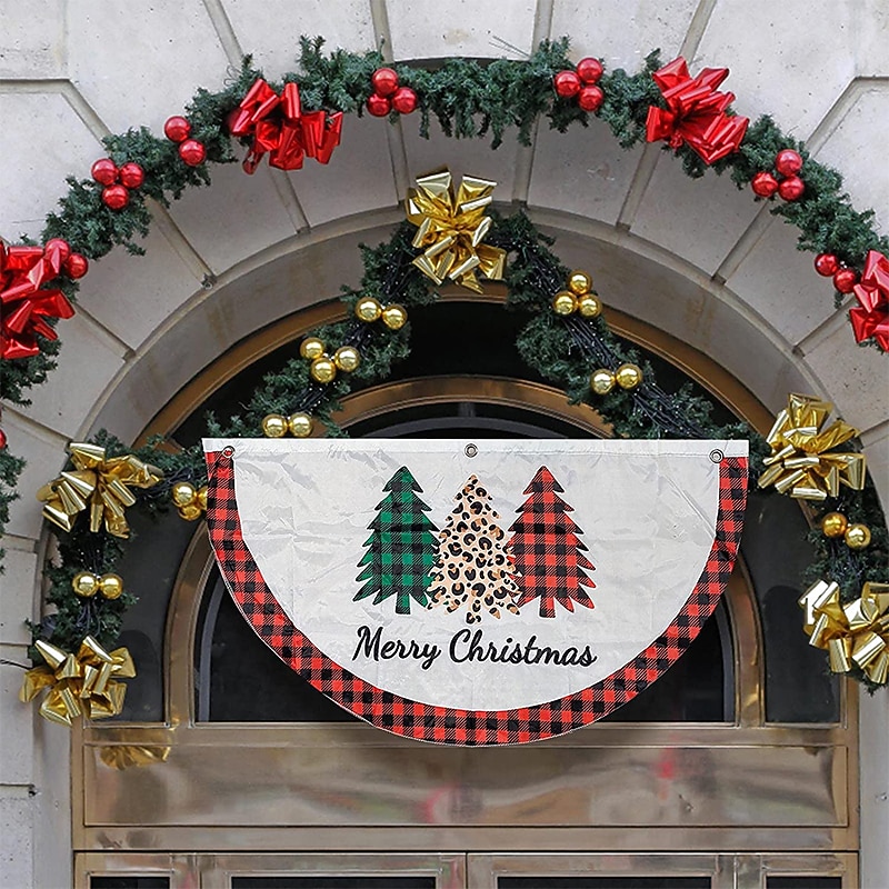 Christmas Decor for Home Outdoor Fan-shaped Flag Door Decoration Merry Christmas Porch Door Banner Hanging Ornament Christmas Decoration for Home Xmas Navidad Happy New Year4