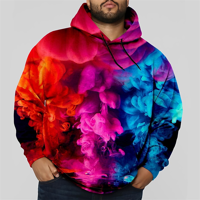 Men's Plus Size Pullover Hoodie Sweatshirt Big and Tall Geometric Hooded Pocket Long Sleeve Spring &  Fall Fashion Streetwear Basic Comfortable Work Daily Wear Tops3