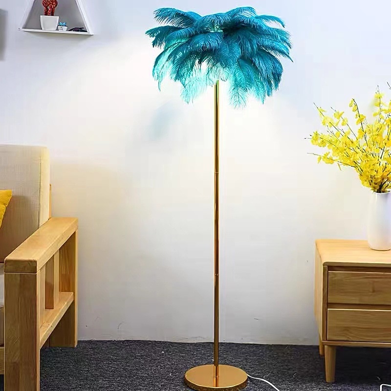 Floor Light Standing Reading Lamp Modern Ostrich Feather Gold Floor Lamp Metal Bronze Nordic Standing Lamp Villa Hotel Decor Lighting Bedroom Bedside Floor Lamp Christmas gift3