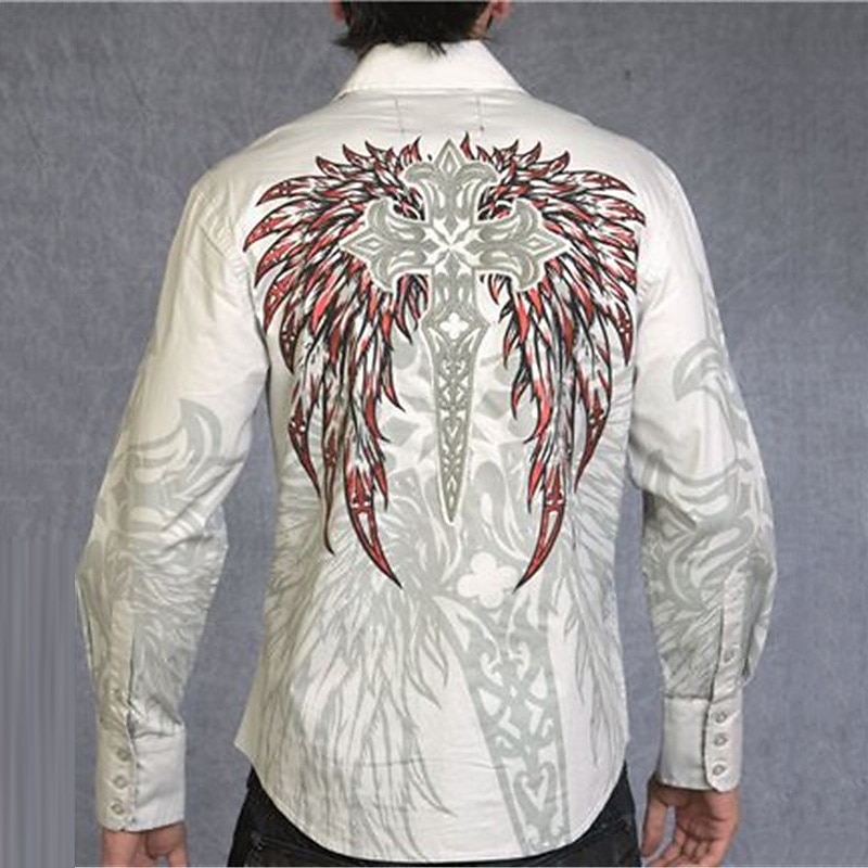 Men's Totem Shirt Western Shirt Cowboy Shirt Long Sleeve Fashion Designer Casual Outdoor Holiday Fall & Winter Turndown Print Button-Down White Purple Green Blue+Blue Gray