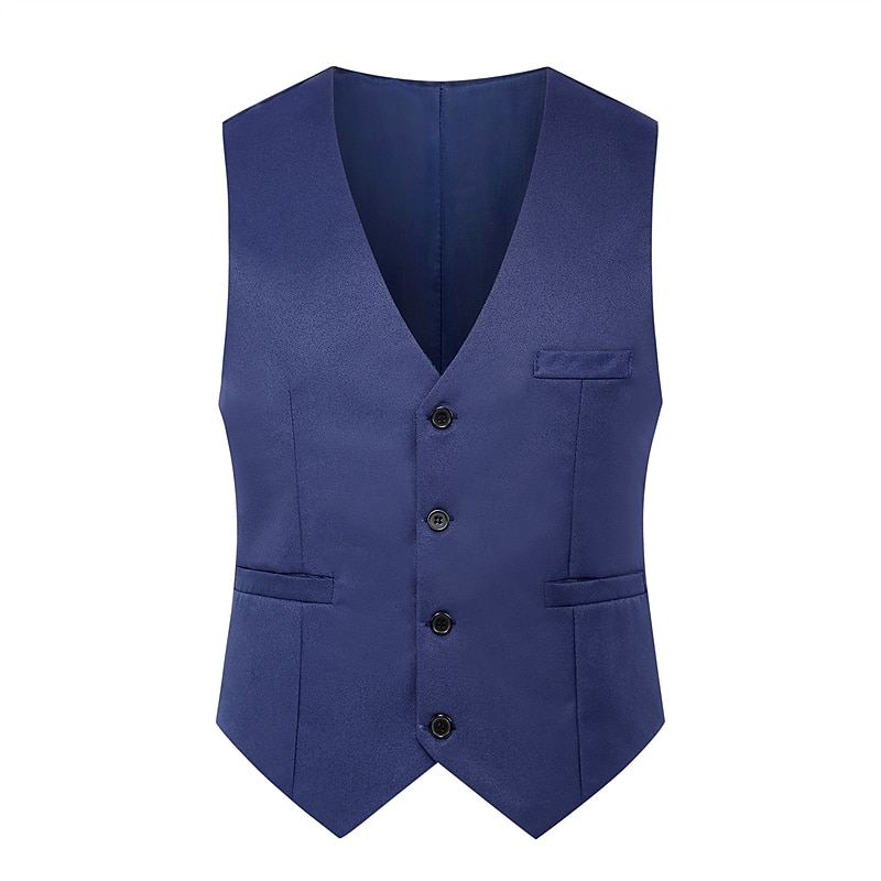 Men's Vest Waistcoat Wedding Daily Wear Going out Festival Business Basic Fall & Winter Pocket Polyester Breathable Soft Comfortable Solid Colored Single Breasted V Neck Regular Fit Black Cream Gray4