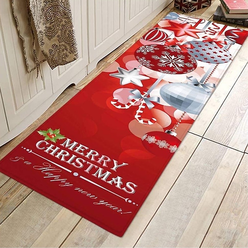Christmas Flannel Floor Mat Runner Xmas Mat Bedroom Non-slip Fluffy Carpet4