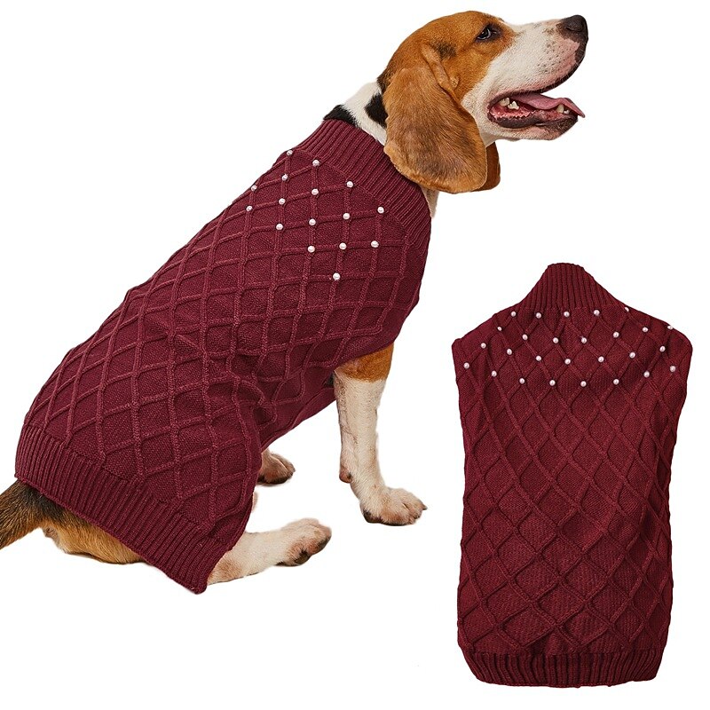 Dog Sweaters for Christmas Dog Clothes Checkered Beaded Pet Sweater for Autumn and Winter Warmth Compared to Bear Golden Hair Small Medium and Large Dog Sweater2