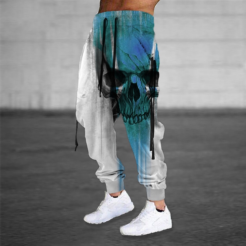 Men's Sweatpants Joggers Trousers Drawstring Side Pockets Elastic Waist Skull Graphic Prints Comfort Breathable Sports Outdoor Casual Daily Cotton Blend Terry Streetwear Designer Blue Purple2