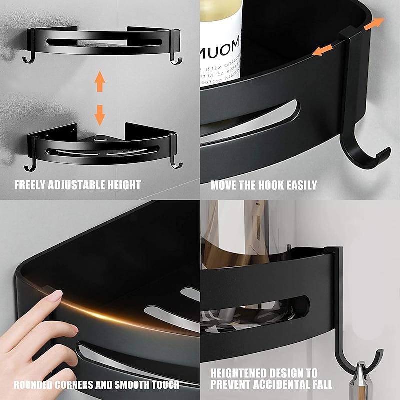 Shower Caddy Bathroom Shelf Space Aluminum Brushed Black and Silvery Wall Mount Triangle Shower Corner Storage Rack Bath Accessories Single Layer3