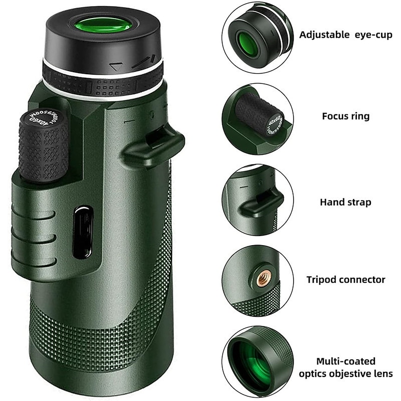 50x60 Monocular Telescope Phone Camera Waterproof Monocular Focus with Single Hand Clear Low Light Night Vision for Star Watching Ball Games Sightseeing Travel Camping Hiking Smartphone Adapter2