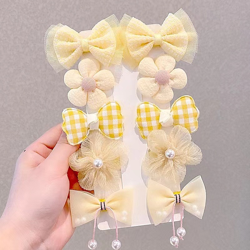 10pcs Kids Girls' Hair Accessories Sweet Daily Plaid Yellow Pink3