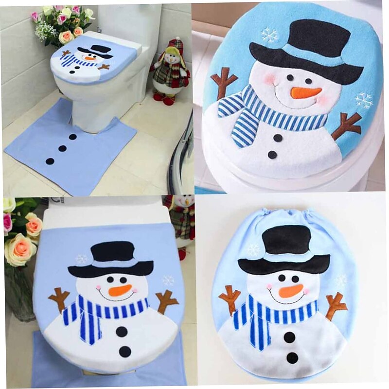 Christmas Snowman Toilet Seat Cover, Christmas Snowman Lid Novelty Design Single Toilet Cover Xmas Bathroom Decoration Light Blue Christmas Toilet Lid,Tank Covers2