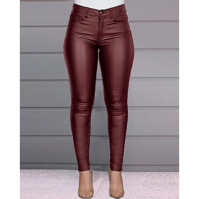 Women's Skinny Leather Pants Pants Trousers Fashion Ankle-Length Plain Side Pockets Butt Lift Comfort Tummy Control Stretchy Party Casual Daily claret Black Blue Slim3