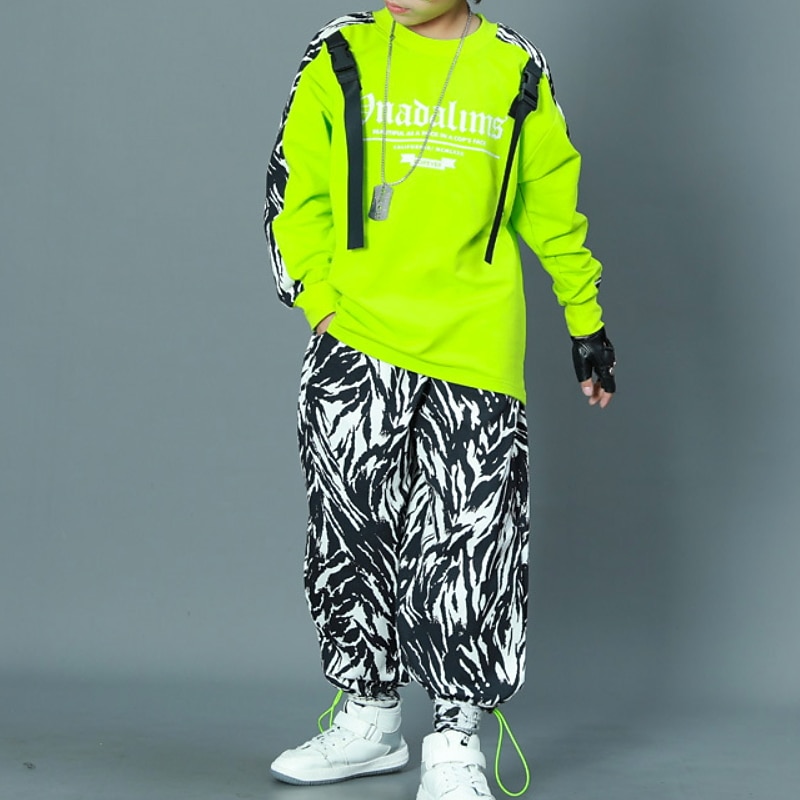 2 Pieces Kids Boys Sweatshirt & Sweatpants Set Clothing Set Outfit Letter Long Sleeve Patchwork Cotton Set Outdoor Fashion Cool Fall Winter 7-13 Years Green3