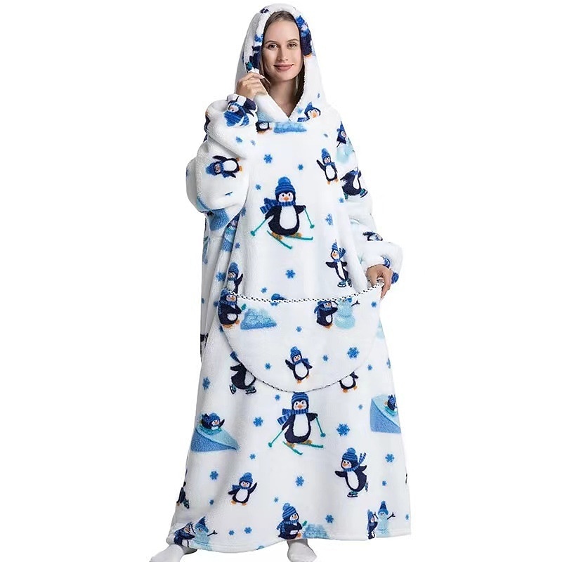 Adults' Character Oversized Hoodie Blanket Wearable Blanket With Pocket Shark Penguin Dinosaur Onesie Pajamas Kigurumi Pajamas For Men and Women Carnival Masquerade Cartoon3