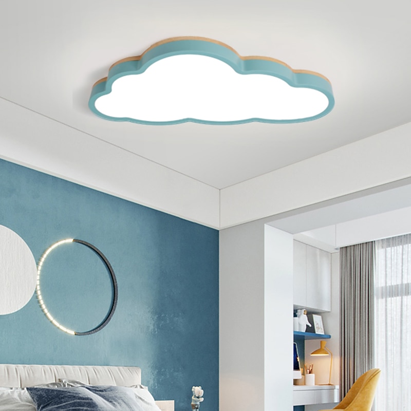 LED Ceiling Lights Color Clouds Shaped Dimmable Children Room Flush Mount Ceiling Lamp Metal Wooden Baby Room Lighting Fixture for Boy's Girl's Room Kid's Bedroom(17.6