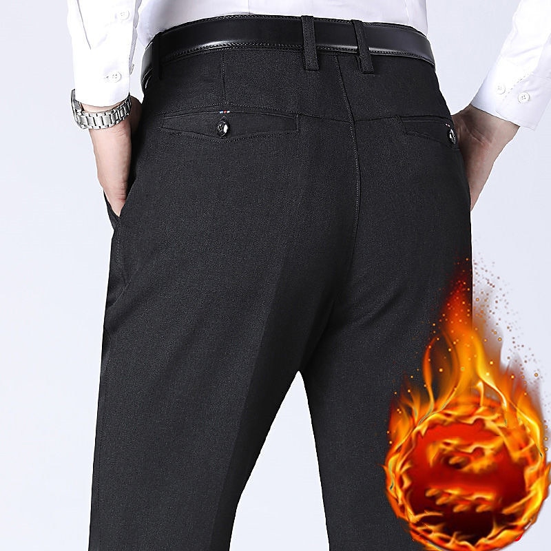 Men's Dress Pants Fleece Pants Winter Pants Trousers Casual Pants Pocket Plain Comfort Warm Wedding Office Business Chic & Modern Formal Black Deep Blue Micro-elastic2