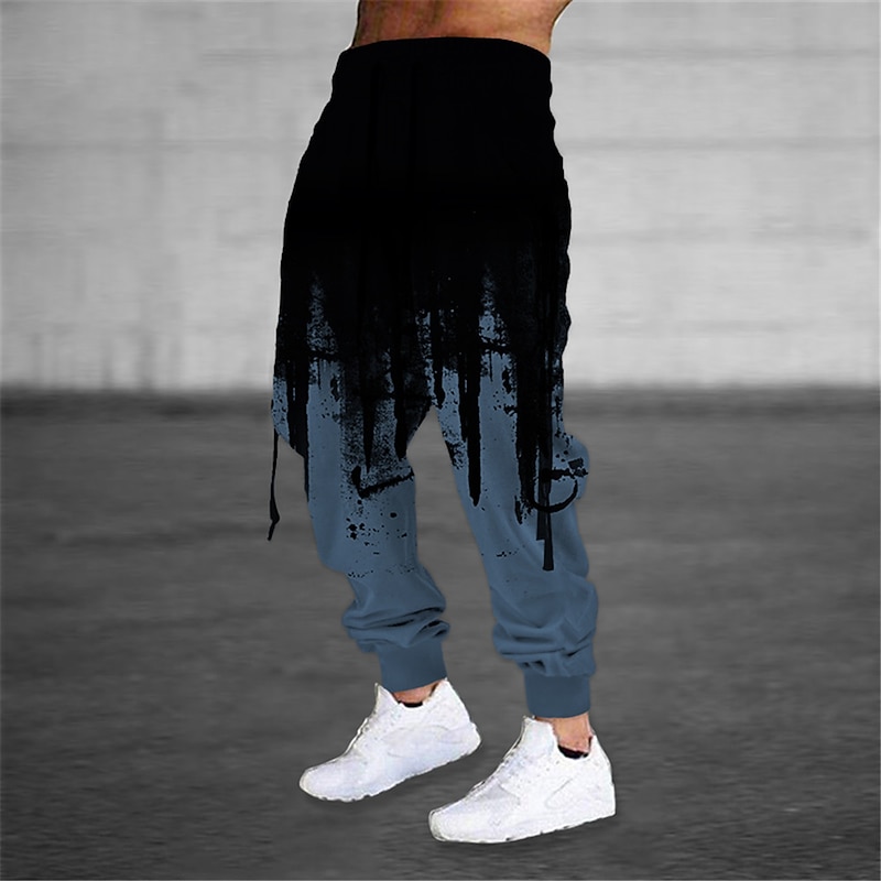 Men's Sweatpants Joggers Trousers Drawstring Side Pockets Elastic Waist Color Block Graphic Prints Comfort Breathable Sports Outdoor Casual Daily Cotton Blend Terry Streetwear Designer Black Blue2