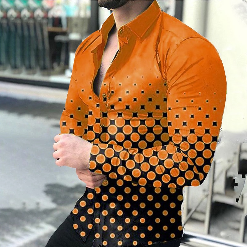 Men's Polka Dot Geometric Pattern Shirt Button Up Shirt Long Sleeve Fashion Designer Casual Outdoor Daily Spring &  Fall Turndown Print Button-Down Yellow Purple Orange Green3