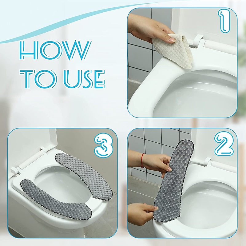 Thick Padded Toilet Seat Cover Mat Warm Plush Toilet Seat Cushion Non Slip Soft Toilet Cushion Washable Toilet Seat Warmer Mat with Self Adhesive Tape for Toilet Bathroom3