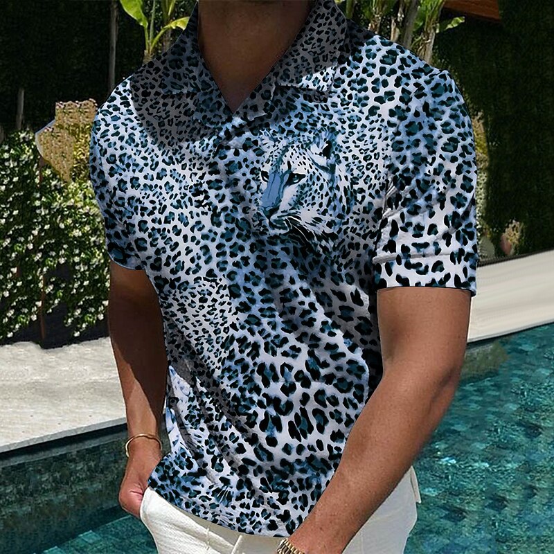 Men's Animal Leopard Polo Shirts Golf Shirt Short Sleeve Shirt Turndown Casual Daily 3D Print Yellow Blue Brown Dark Gray Print Clothing Apparel Fashion Designer Casual Breathable4