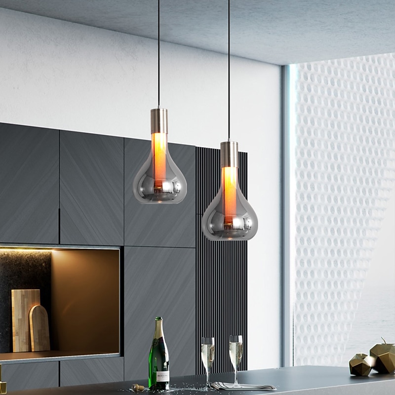 LED Pendant Light Glass 23cm 3000K Adjustable Island Light Modern Glass Chandelier Bedroom Bedside Hotel Restaurant Bar Simple Creative Designer Lighting Fixtures(Bulb Included)