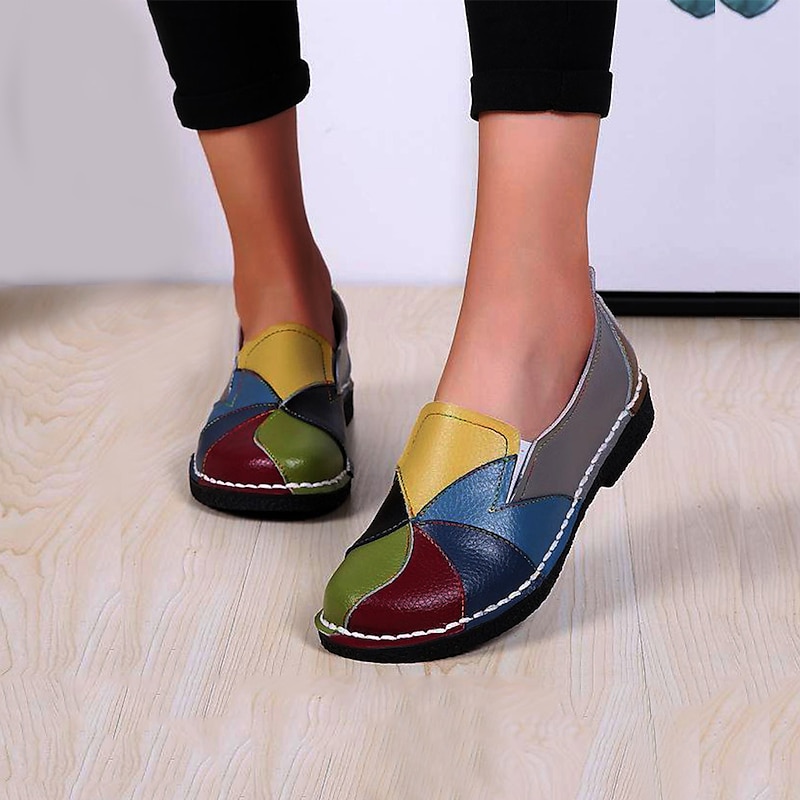Women's Patchwork Colorful Faux Leather Loafers | Casual Slip-On Shoes with Hand-Stitched Design for Daily Wear and Comfort4