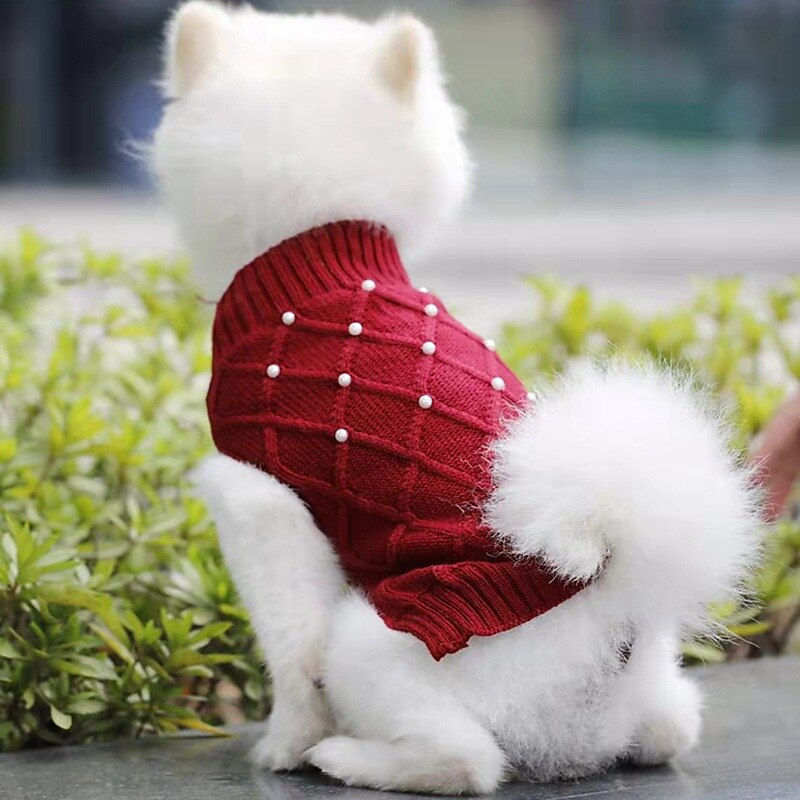 Dog Sweaters for Christmas Dog Clothes Checkered Beaded Pet Sweater for Autumn and Winter Warmth Compared to Bear Golden Hair Small Medium and Large Dog Sweater3