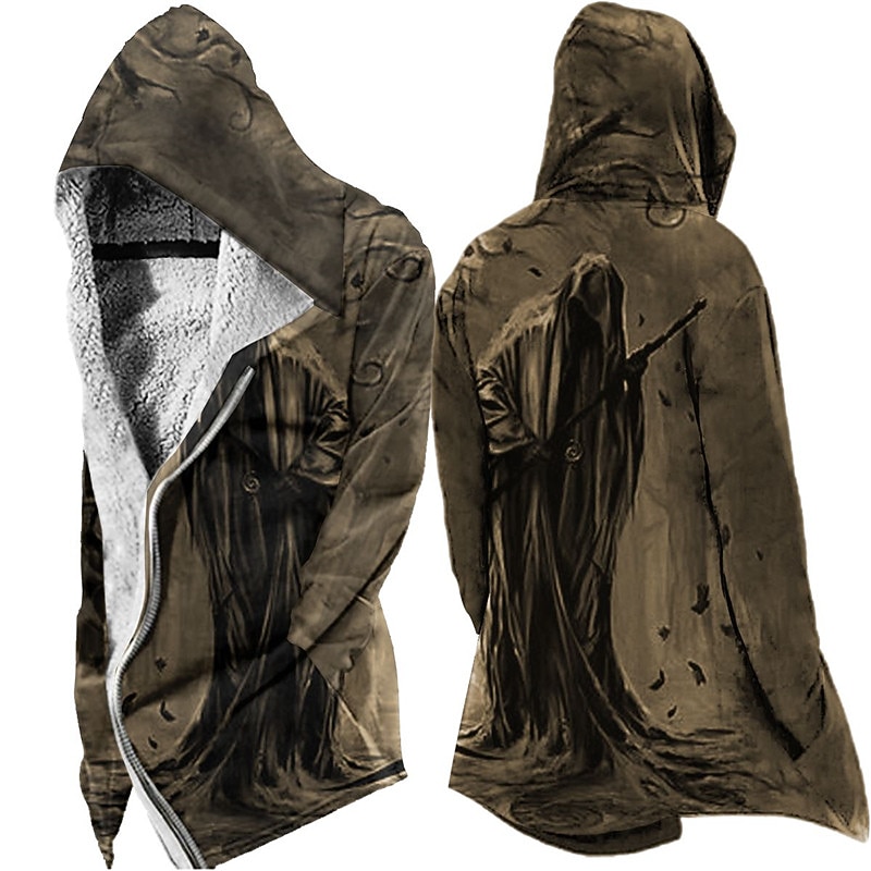 Men's Winter Coat Fleece Jacket Jacket Daily Wear Vacation Fleece Lining With Pockets Print Front Pocket Fall & Winter Graphic Prints Streetwear Casual Hoodie Regular Red Purple khaki Gray Jacket4