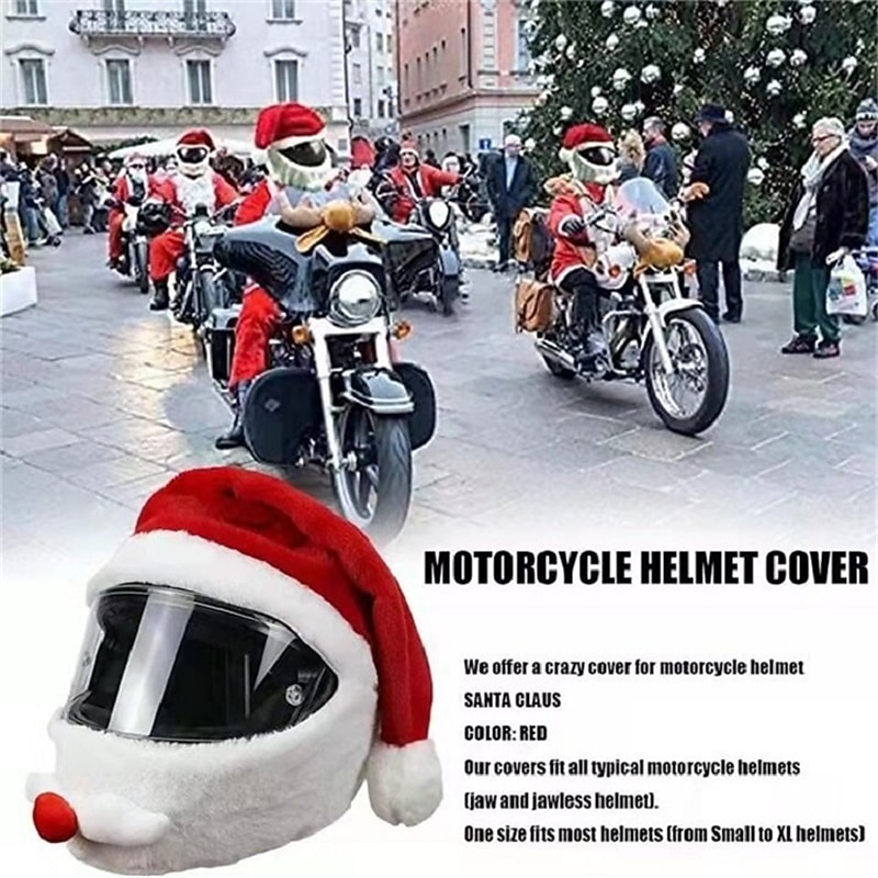 Santa Claus Hat Motorcycle Helmet Cover Santa Claus Motorcycle Helmet Cartoon Protective CoverChristmas2