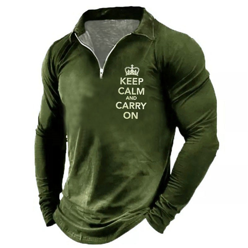 Men's Long Sleeve Graphic Tee "Keep Calm And Carry On" Quarter-Zip2