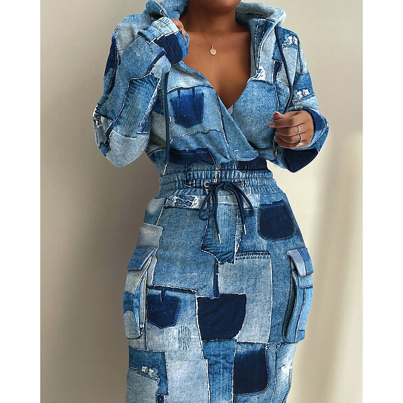 Women's Midi Dress Hoodie Dress Casual Dress Sheath Dress Fashion Modern Casual Daily Weekend Fall Dress Regular Fit Graphic Print Long Sleeve Deep V White Pink Blue Green Fall Winter Autumn3