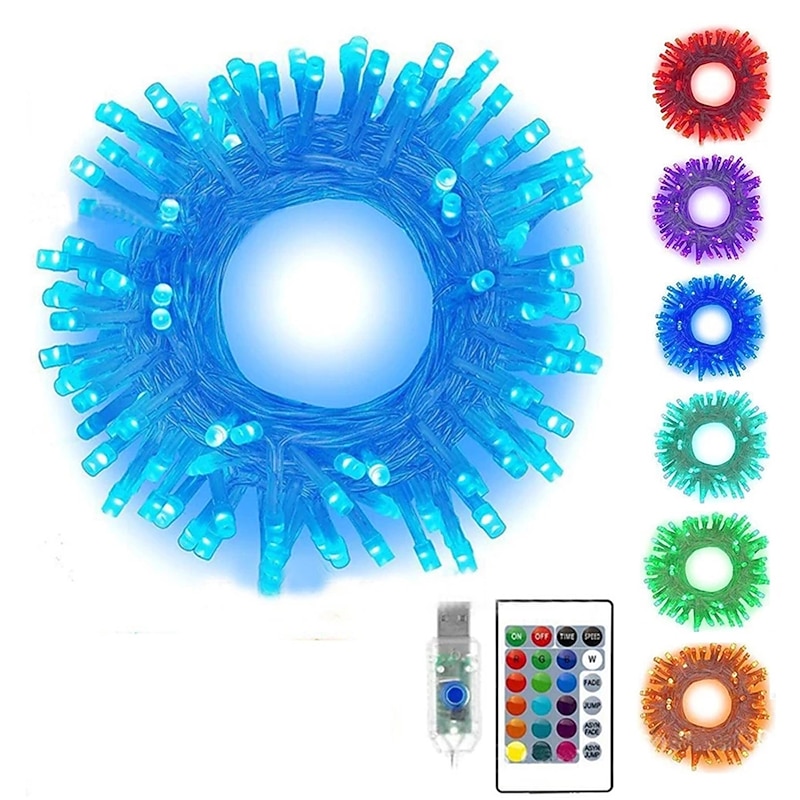 Christmas Fairy String Lights Outdoor USB 10M 16 Color Change LED Garland Party Christmas Decor 24Key Remote Control Holiday Lights Creative Party Holiday  Dimming Timing