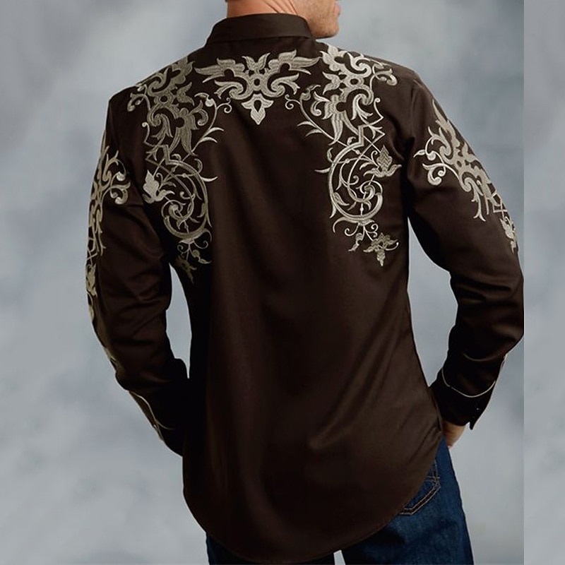 Men's Floral Totem Shirt Western Shirt Cowboy Shirt Long Sleeve Fashion Designer Casual Outdoor Holiday Fall & Winter Turndown Print Button-Down Black Red Blue Purple Green