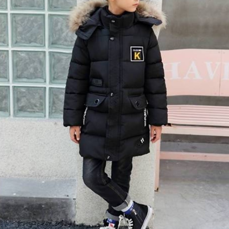 Kids Boys' Down Coat Hoodie Jacket Puffer Jacket Outerwear Solid Color Long Sleeve Pocket Coat Outdoor Cool Daily Black Khaki Fall Winter 7-13 Years4