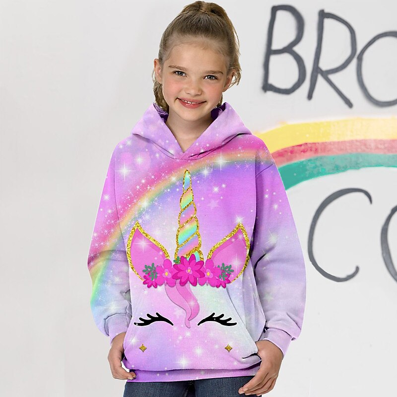 Girls' 3D Animal Unicorn Hoodie Long Sleeve 3D Print Spring Fall Fashion Streetwear Adorable Kids 3-12 Years Outdoor Daily Indoor Regular Fit2