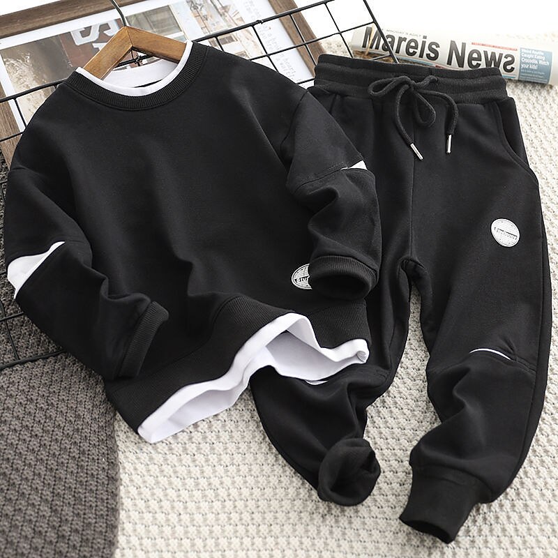 Boys 3D Solid Color Hoodie & Sweatpants Set Clothing Set Long Sleeve Fall Winter Daily Casual Kids 4-13 Years Vacation Regular Fit3