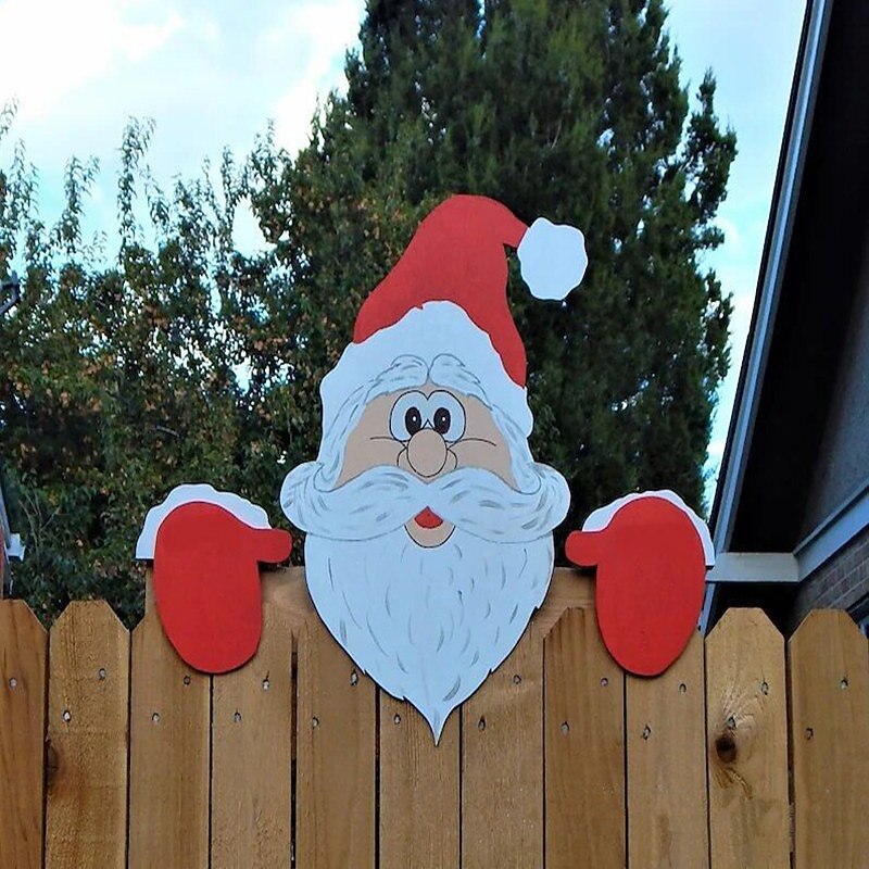 Santa Claus And Reindeer Peep At The Fence To Decorate The Christmas Theme Fence Garden And Yard2