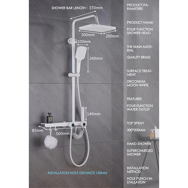 Shower Faucet,Shower System Rainfall Shower Head System Set Handshower Included Multi Spray Shower Contemporary Painted Finishes Mount Outside Ceramic Valve Bath Shower Mixer Taps3