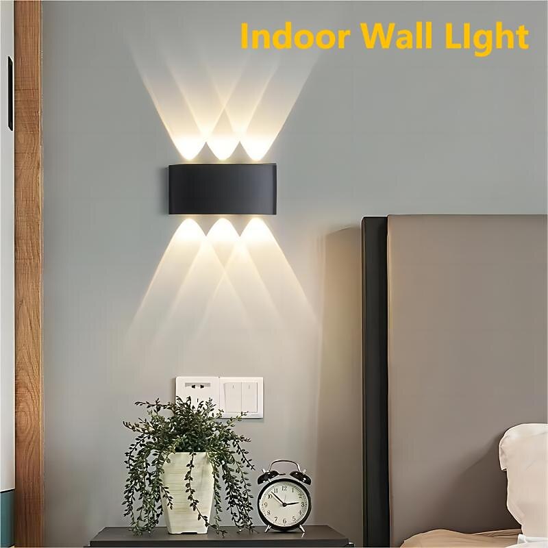 Outdoor/Indoor Wall Lamp IP65 Waterproof LED Aluminum, 6W 3000K Up and Down Warm White Lighting Outdoor Double-Head Curved Wall Light for Bedroom Living Room Stairs (Black/White)3